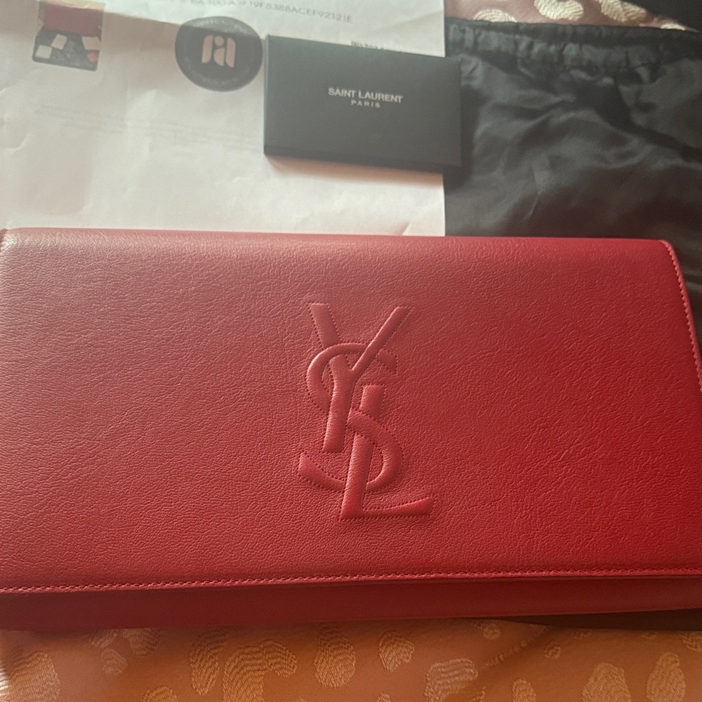 Saint Laurent Scarlet Leather Clutch